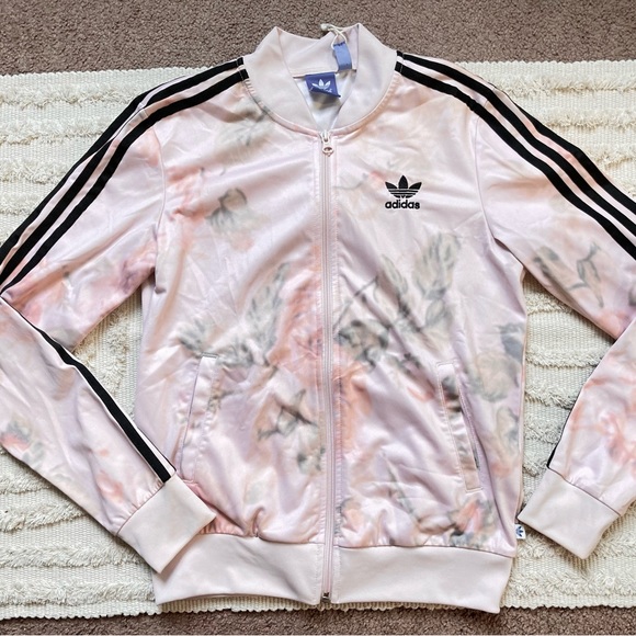 Adidas Originals Pastel Pink Floral Trefoil Track Jacket - Picture 2 of 7
